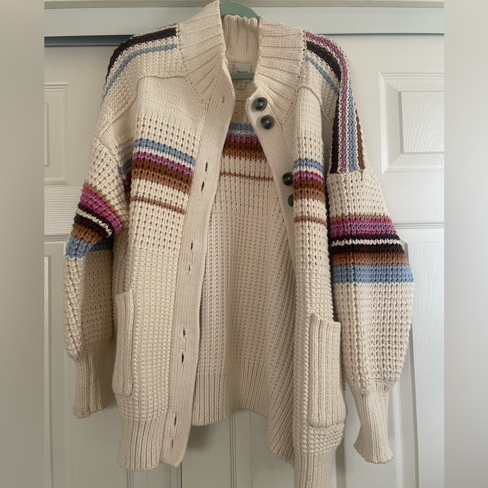 Maeve High-Collar Mixed-Stitch Cardigan Sweater